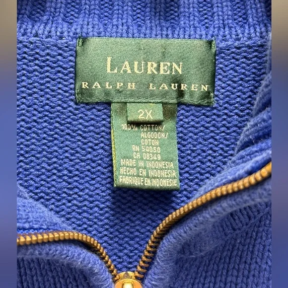 Lauren Ralph Lauren Blue Polo Quarter 1/4 Zip Up Sweater - Picture 4 of 6